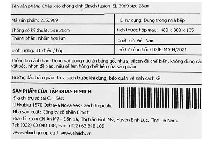 Chảo nhôm chống dính vân đá đáy từ nắp kính 28 cm Elmich Fusion EL-3969 Hồng Màu Hồng