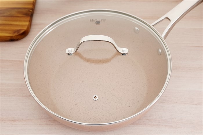 Chảo nhôm chống dính vân đá đáy từ nắp kính 28 cm Elmich Fusion EL-3969 Hồng Màu Hồng