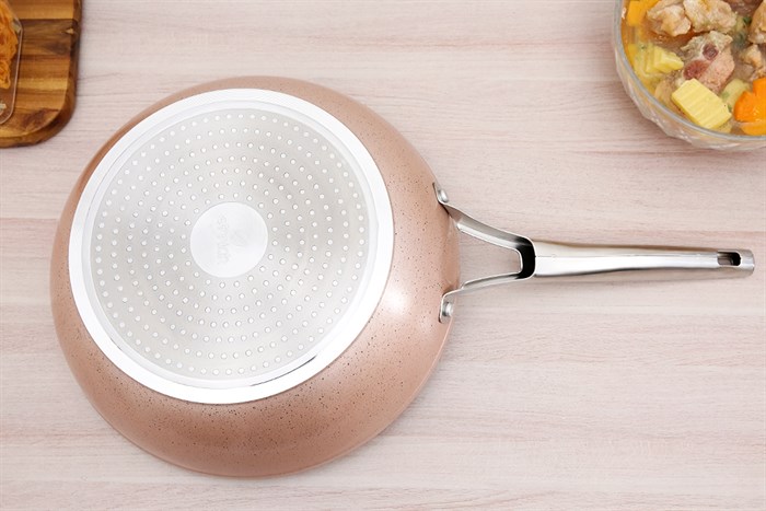 Chảo nhôm chống dính vân đá đáy từ nắp kính 28 cm Elmich Fusion EL-3969 Hồng Màu Hồng