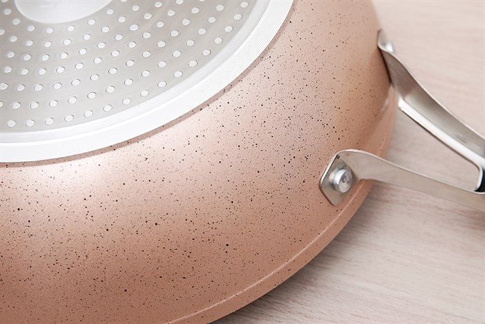 Chảo nhôm chống dính vân đá đáy từ nắp kính 28 cm Elmich Fusion EL-3969 Hồng Màu Hồng