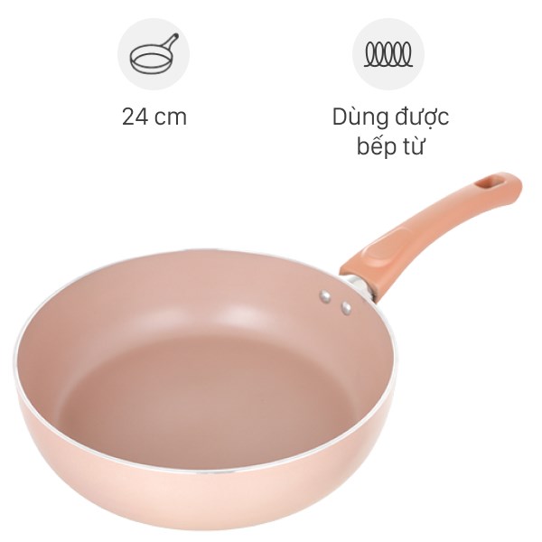 chảo nhôm sâu chống dính đáy từ 24 cm elmich harmonia el-3780 vàng hồng