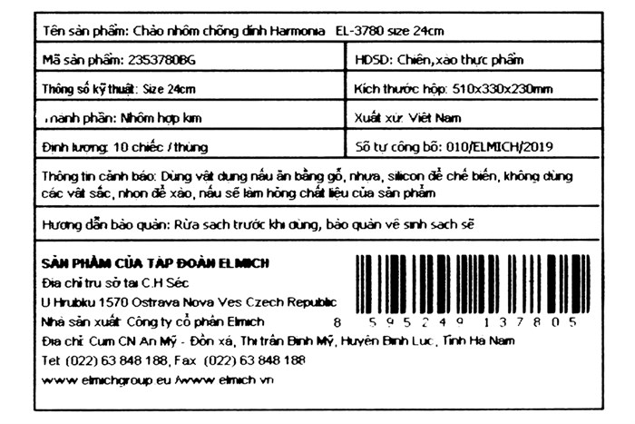 Chảo nhôm sâu chống dính đáy từ 24 cm Elmich Harmonia EL-3780 Vàng hồng Màu Vàng Hồng