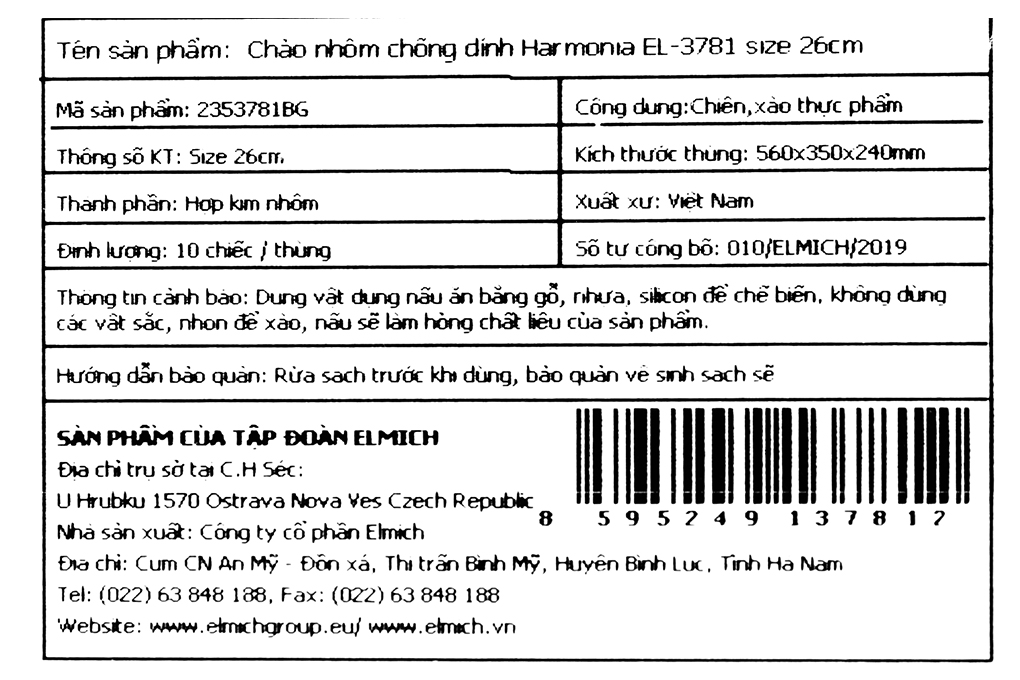 Chảo nhôm sâu chống dính đáy từ 26 cm Elmich Harmonia EL-3781 Vàng hồng - 10