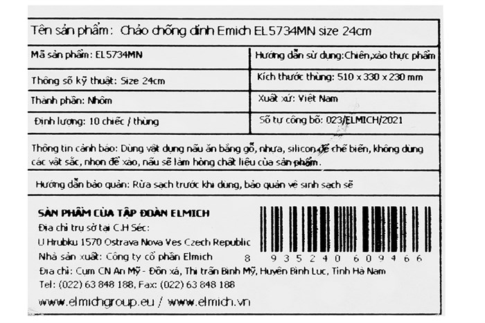 Chảo nhôm sâu chống dính vân đá đáy từ 24 cm Elmich EL5734MN Màu Vàng Hồng