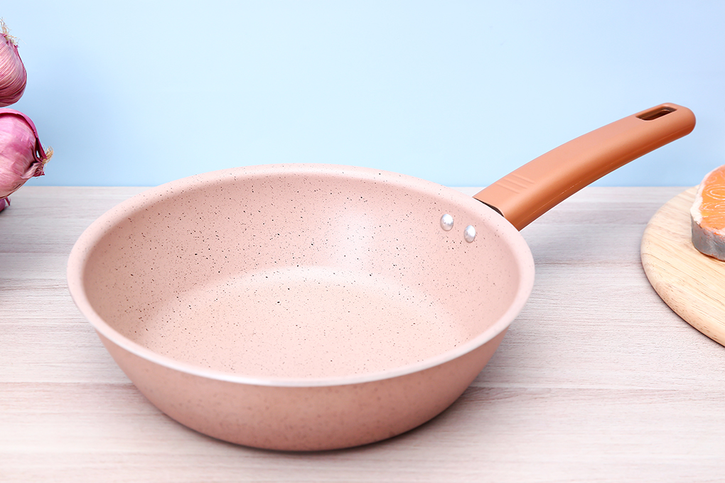 Chảo nhôm sâu chống dính vân đá đáy từ 24 cm Elmich EL5734MN Màu Vàng Hồng