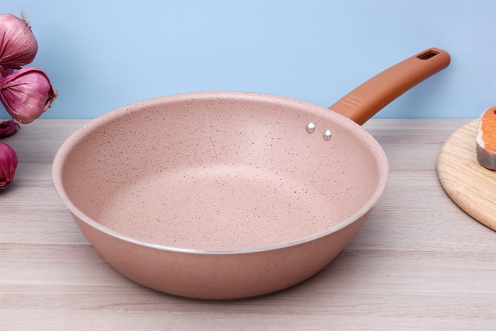 Chảo nhôm sâu chống dính vân đá đáy từ 28 cm Elmich EL5736MN Màu Vàng Hồng