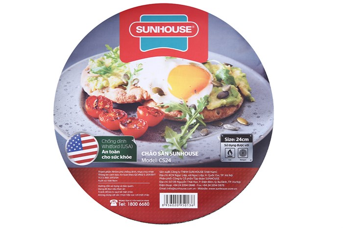 Chảo nhôm sần chống dính 24 cm Sunhouse CS24 Màu Đen
