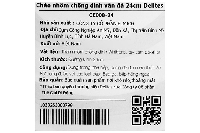 Chảo nhôm chống dính vân đá 24 cm Delites CE008-24 Màu Đỏ