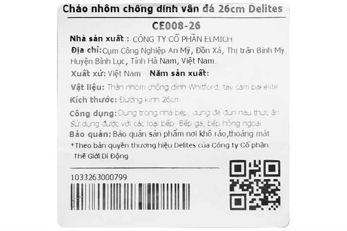 Chảo nhôm chống dính vân đá 26 cm Delites CE008-26 Màu Đỏ