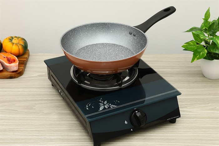 Chảo nhôm sâu chống dính vân đá đáy từ 26 cm Green Cook GCP221-26IH Màu Xám - đồng