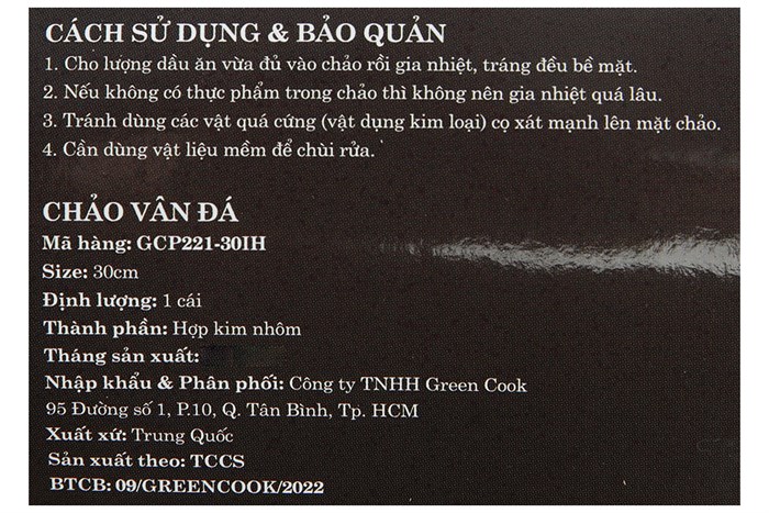 Chảo nhôm chống dính vân đá đáy từ 30 cm Green Cook GCP221-30IH Màu Xám - đồng