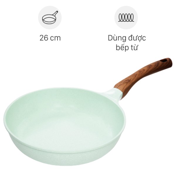 Chảo Nhôm Chống Dính Vân Đá Đáy Từ 26 Cm Green Cook Gcp06 - 26Ih