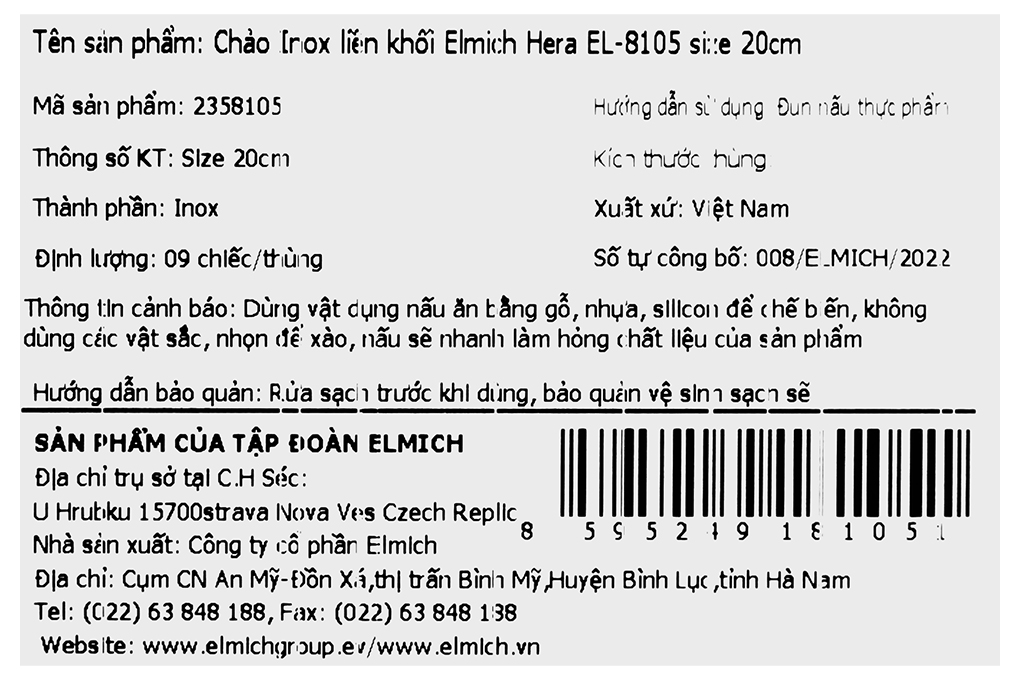 Chảo inox sâu chống dính vân đá đáy từ 20 cm Elmich Hera EL-8105 - 10