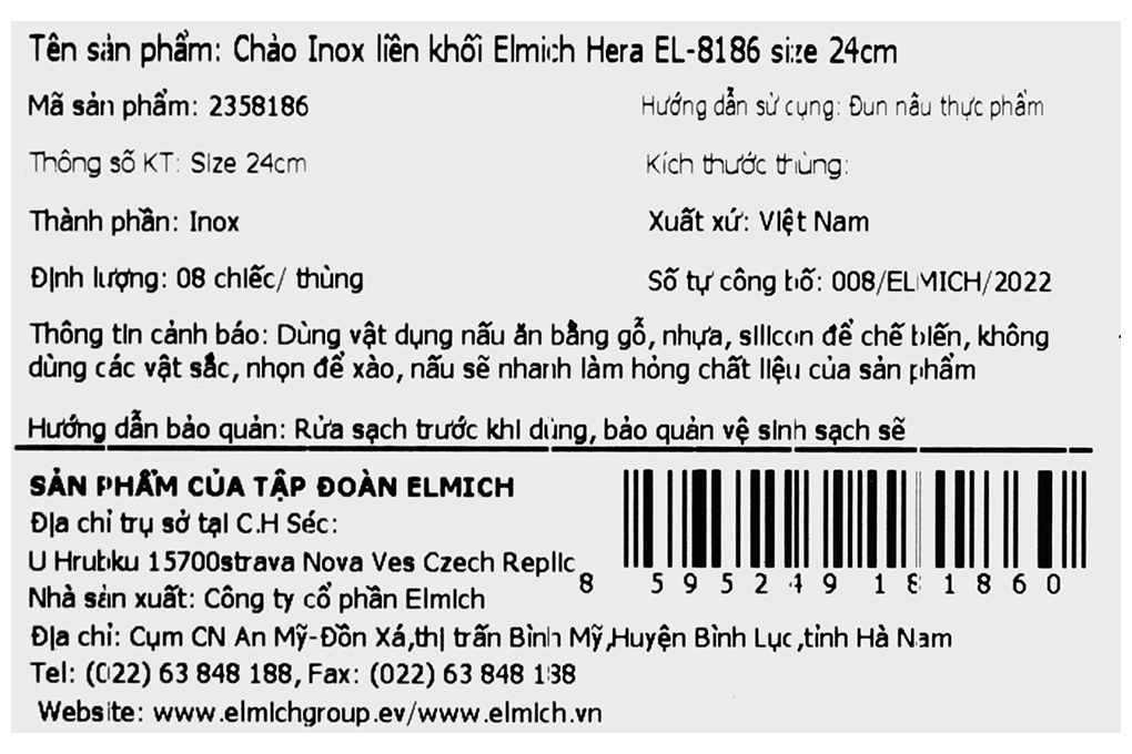 Chảo inox sâu chống dính vân đá đáy từ 24 cm Elmich Hera EL-8186 Màu Tím