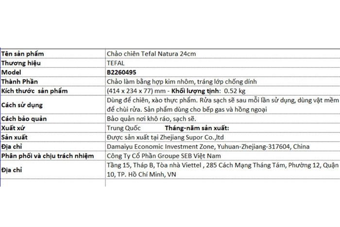 Chảo nhôm chống dính vân đá 24 cm Tefal Natura B2260495 Màu Đen