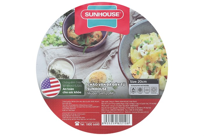 Chảo nhôm chống dính vân đá đáy từ 20 cm Sunhouse SH1120MG Màu Xanh lá