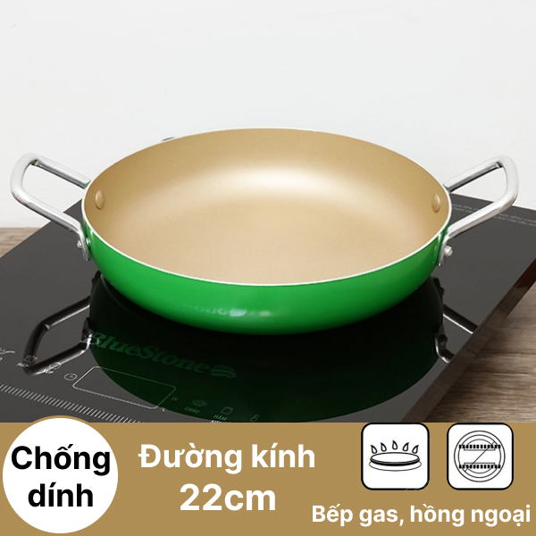 Chảo nhôm chống dính 2 quai đáy bằng Rainy 22cm