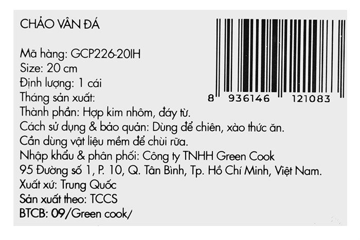 Chảo nhôm sâu chống dính vân đá đáy từ 20 cm Green Cook GCP226-20IH Màu Kem
