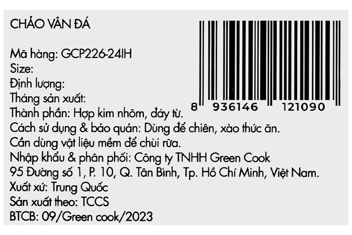 Chảo nhôm sâu chống dính vân đá đáy từ 24 cm Green Cook GCP226-24IH Màu Kem