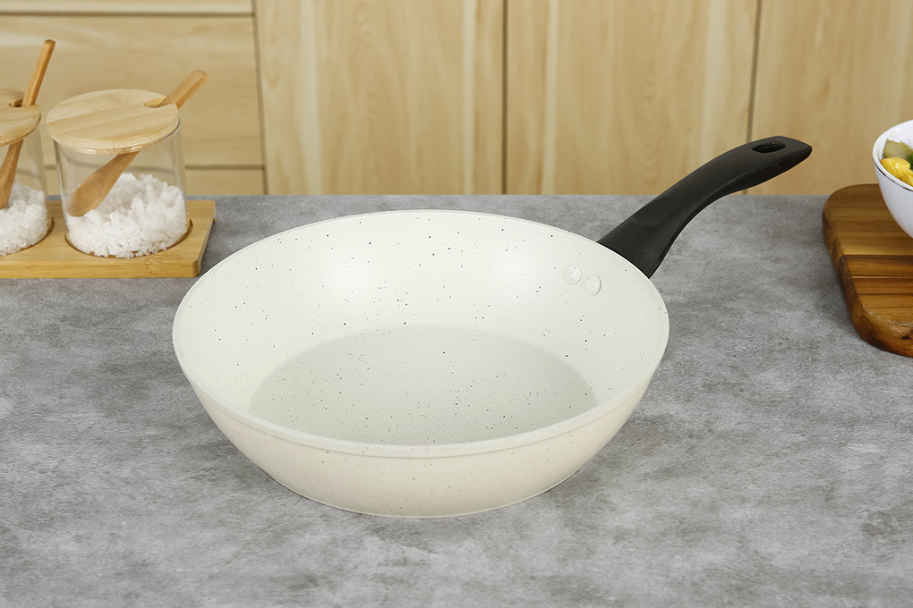 Chảo nhôm sâu chống dính vân đá đáy từ 26 cm Green Cook GCP226-26IH Màu Kem