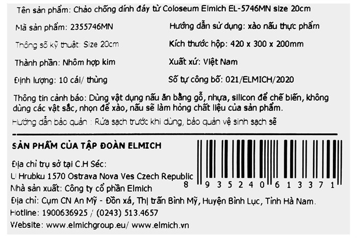Chảo nhôm chống dính vân đá đáy từ 20 cm Elmich Coloseum EL-5746MN Màu Xanh