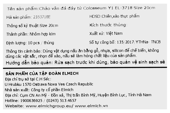 Chảo nhôm chống dính vân đá đáy từ 20 cm Elmich Colosseum Y1 EL-3718 Xanh mint Màu Xanh mint