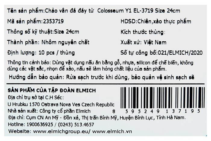 Chảo nhôm chống dính vân đá đáy từ 24 cm Elmich Colosseum Y1 EL-3719 Xanh mint Màu Xanh mint