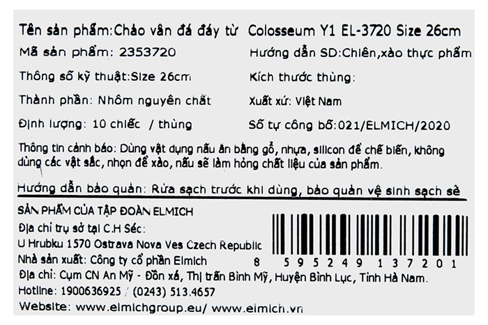 Chảo nhôm chống dính vân đá đáy từ 26 cm Elmich Colosseum Y1 EL-3720 Xanh mint Màu Xanh mint