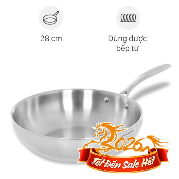 Chảo inox nguyên khối sâu đáy từ Elmich Trimax EL-2836IN28