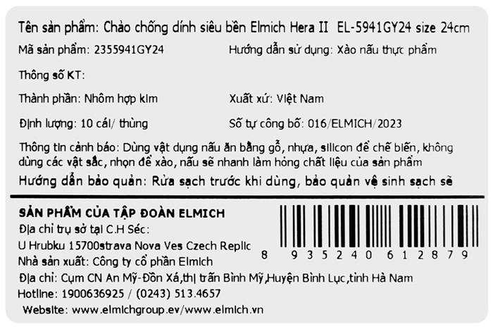 Chảo nhôm chống dính đáy từ 24 cm Elmich Hera II EL-5941GY24 Màu Xanh lá