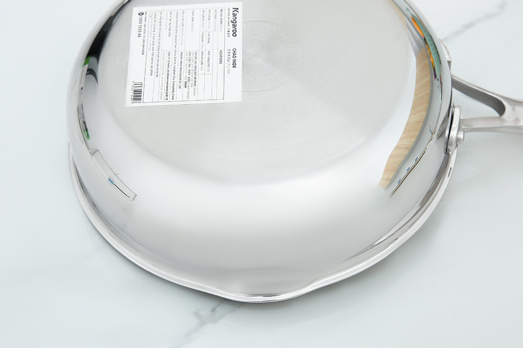 Chảo inox nguyên khối sâu chống dính đáy từ nắp kính 20 cm Kangaroo KG3IF2002 Màu Inox