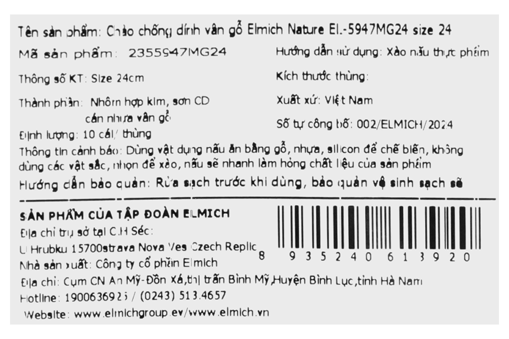 Chảo nhôm sâu chống dính đáy từ 24 cm Elmich Nature EL-5947MG24 Màu Xanh