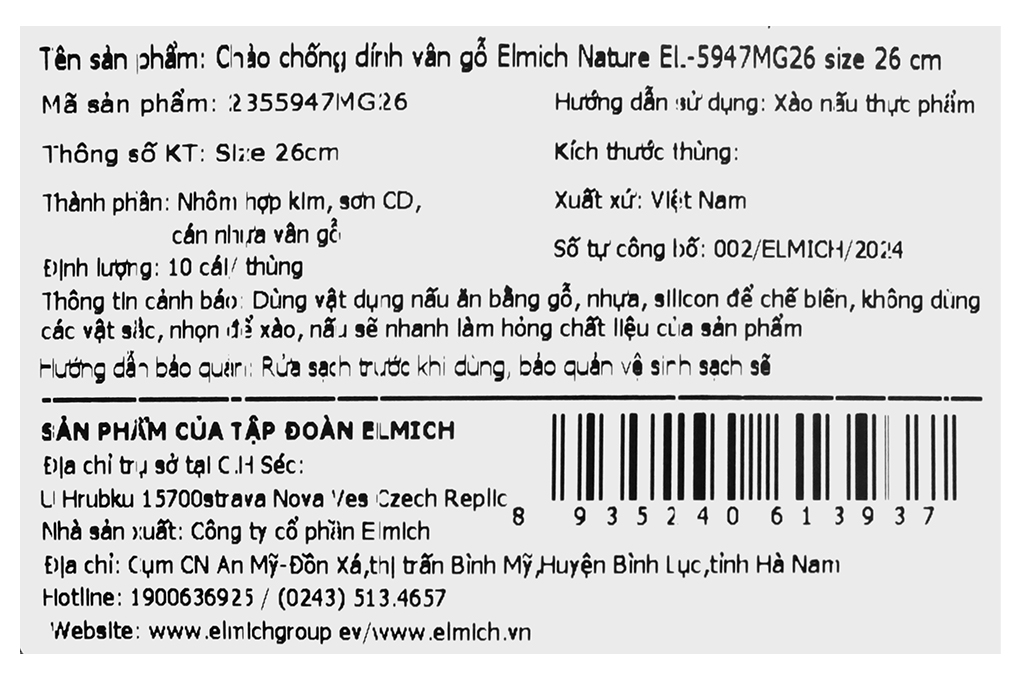 Chảo nhôm sâu chống dính đáy từ 26 cm Elmich Nature EL-5947MG26 Màu Xanh