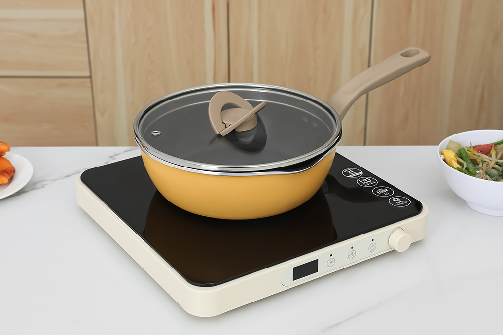 Chảo nhôm sâu chống dính đáy từ nắp kính 22 cm Tefal G1802524 Màu Vàng
