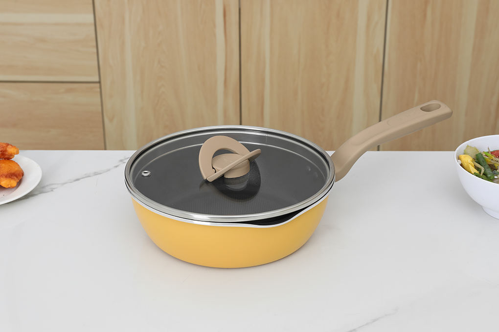Chảo nhôm sâu chống dính đáy từ nắp kính 22 cm Tefal G1802524 Màu Vàng