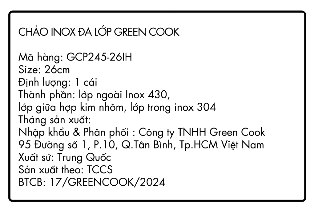 Chảo inox nguyên khối sâu đáy từ 26 cm Green Cook GCP245-26IH Màu Hồng