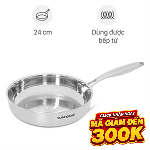 Chảo inox nguyên khối đáy từ Sunhouse Healthy IN24X2