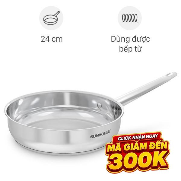 Chảo inox đáy từ Sunhouse Healthy IN24M9