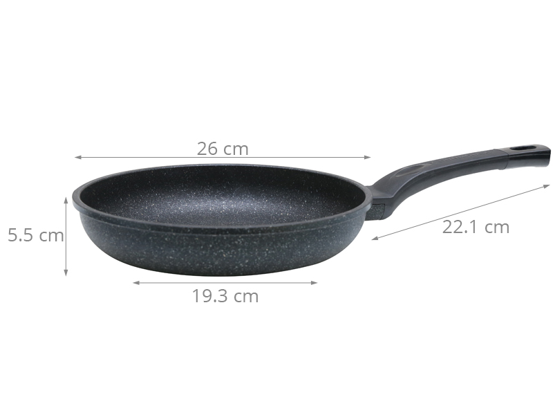 Đường kính chảo 26 cm vừa phải, phù hợp chiên xào lượng thức ăn vừa phải Đường kính chảo 26 cm vừa phải, phù hợp chiên xào lượng thức ăn vừa phải