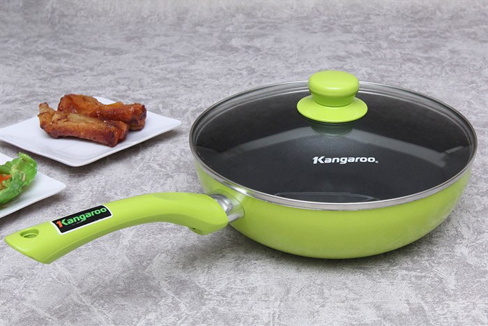 Chảo nhôm chống dính nắp kính 24 cm Kangaroo KG 919 Màu Xanh lá