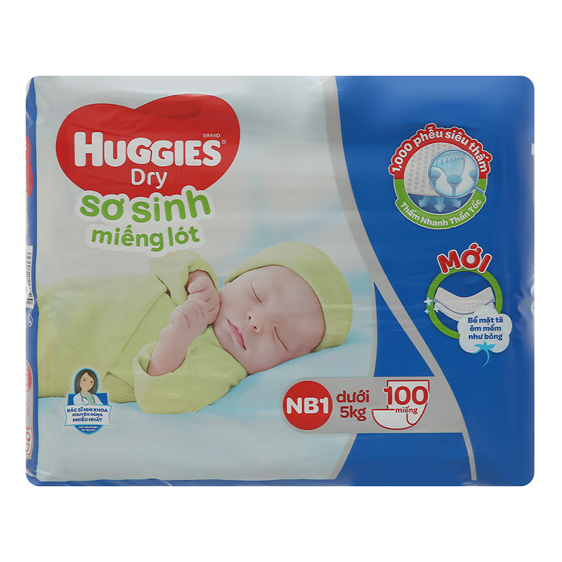 Miếng lót sơ sinh Huggies Dry size NB1 100 miếng (cho bé dưới 5kg) - 1