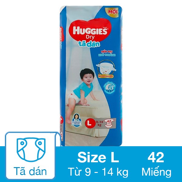 Tã Dán Huggies Dry Size L 42 Miếng (9 - 14 Kg)