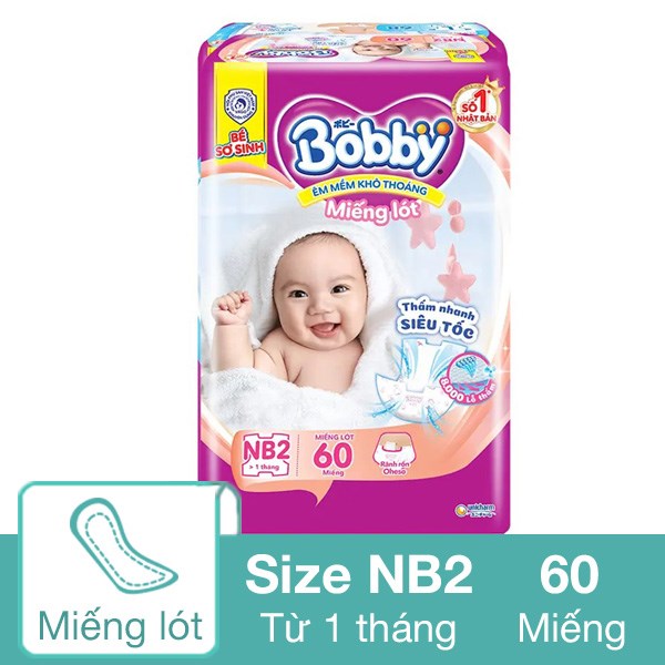 Miếng Lót Bobby Size Nb2 60 Miếng (Từ 1 Tháng)