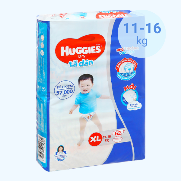 Tã Dán Huggies Dry Size Xl 62 Miếng (Cho Bé 11 - 16Kg)