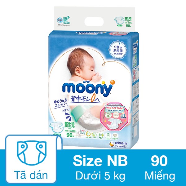 Tã dán Moony size NB 90 miếng (Dưới 5 kg)