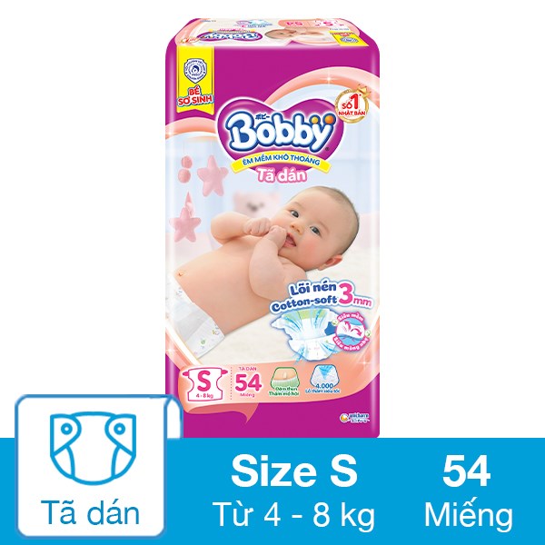 Tã Dán Bobby Size S 54 Miếng (4 - 8 Kg)