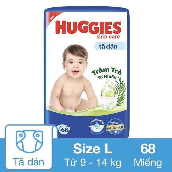 Tã dán Huggies Skincare size L 68 miếng (9 – 14 kg)