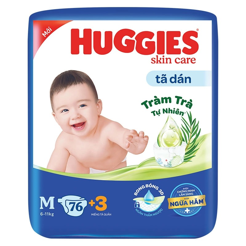 Tã dán Huggies Skincare size M 76 + 3 miếng (6 - 11 kg) - Giao bao bì ngẫu nhiên