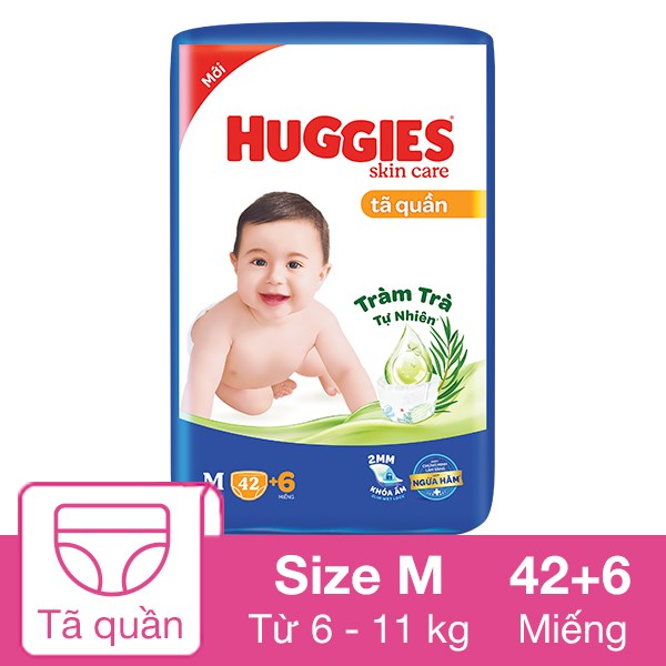 Tã quần Huggies Skincare size M 42 + 6 miếng (6 – 11 kg)
