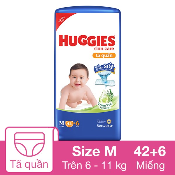 Tã Quần Huggies Skincare Size M 42 + 6 Miếng (6 - 11 Kg) - Giao Bao Bì Ngẫu Nhiên